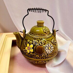 Royal Sealy Ceramic Teapot with Fruits & Flowers, Autumn Themed, Vintage